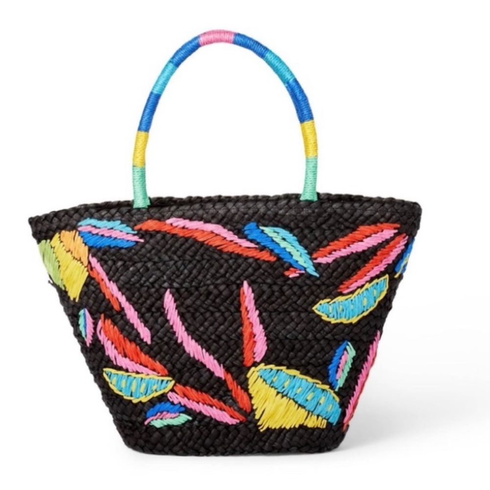 Last🤩 tabitha brown abstract lemon print woven straw tote